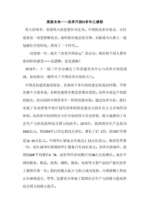 展望未来——改革开放30年感想