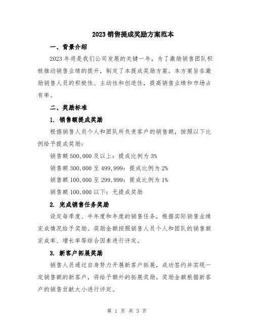 2023销售提成奖励方案范本