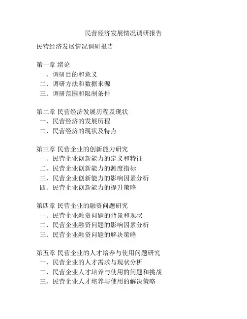 民营经济发展情况调研报告