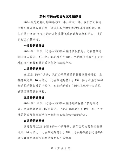 2024年药品销售月度总结报告