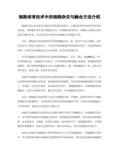 细胞培育技术中的细胞杂交与融合方法介绍