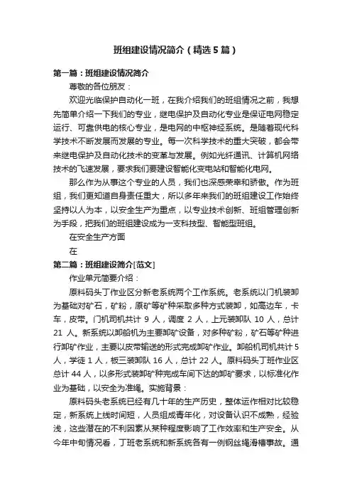 班组建设情况简介（精选5篇）