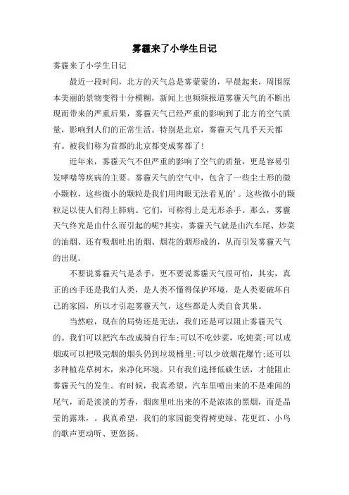 雾霾来了小学生日记