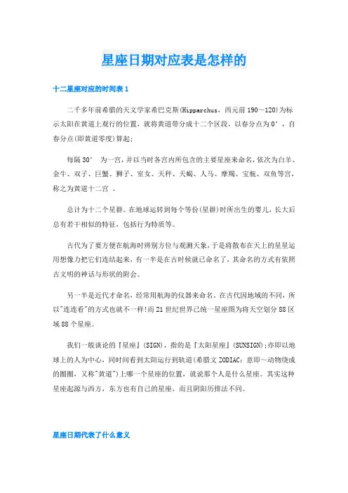 星座日期对应表是怎样的