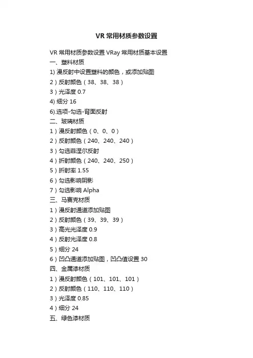 VR常用材质参数设置