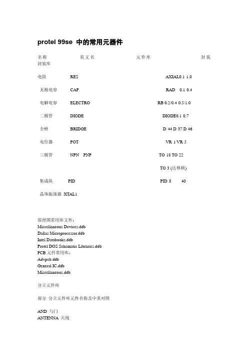 protel 99se 中的常用元器件