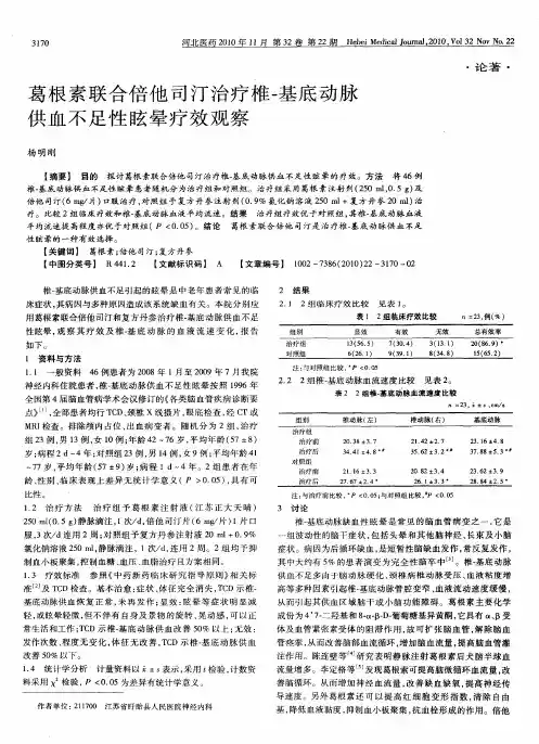 葛根素联合倍他司汀治疗椎-基底动脉供血不足性眩晕疗效观察