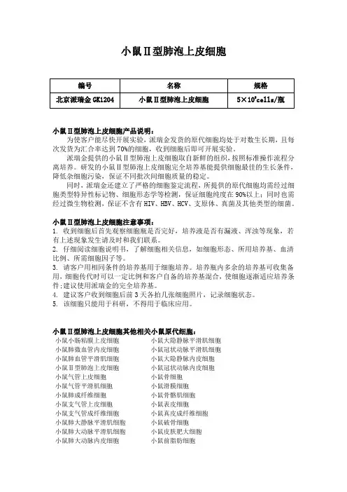 小鼠Ⅱ型肺泡上皮细胞使用说明