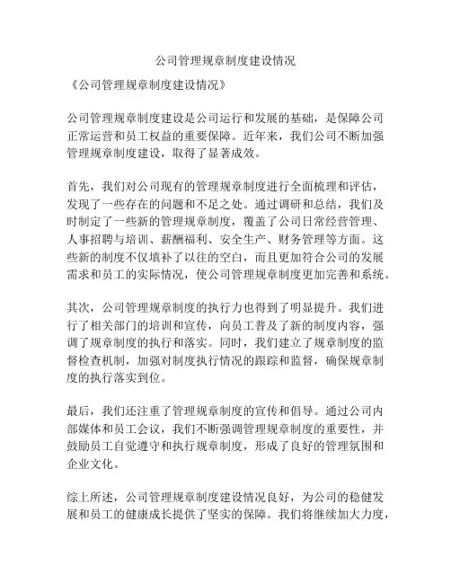 公司管理规章制度建设情况