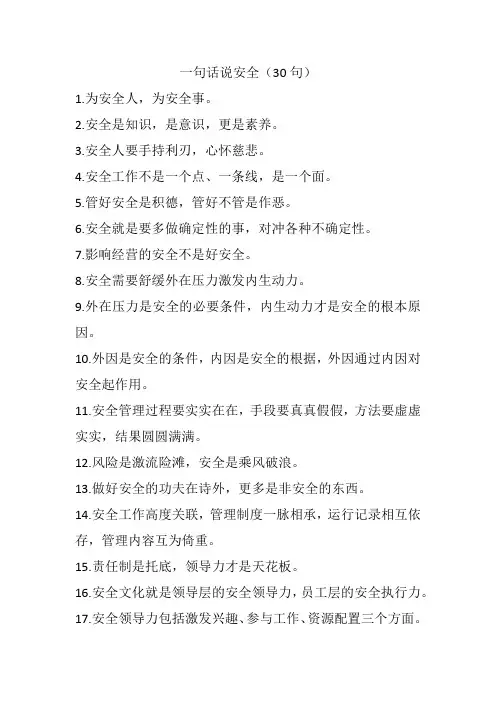 一句话说安全(30句)