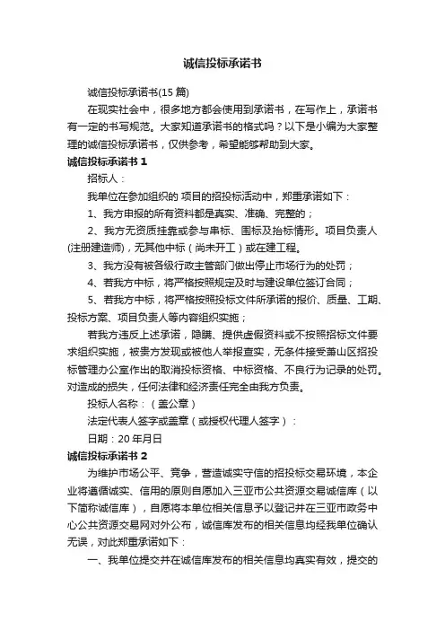 诚信投标承诺书