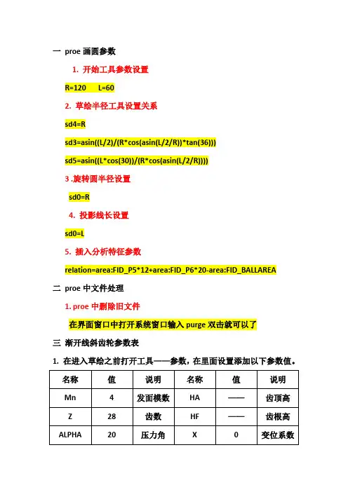 proe参数表