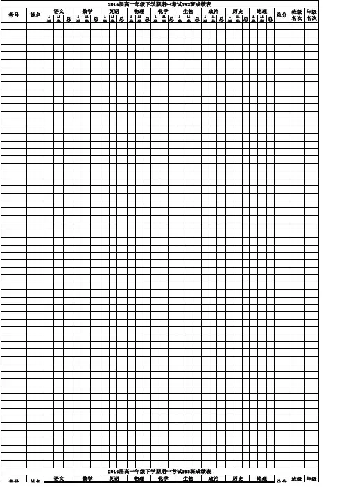 高一年级成绩表模板
