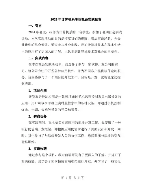 2024年计算机系暑假社会实践报告