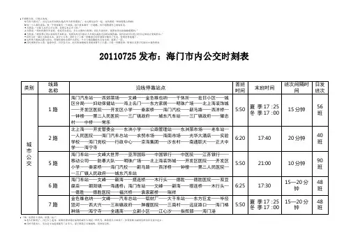 20110725发布：海门市内公交时刻表