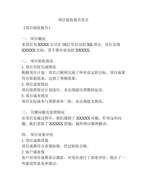 项目验收报告范文