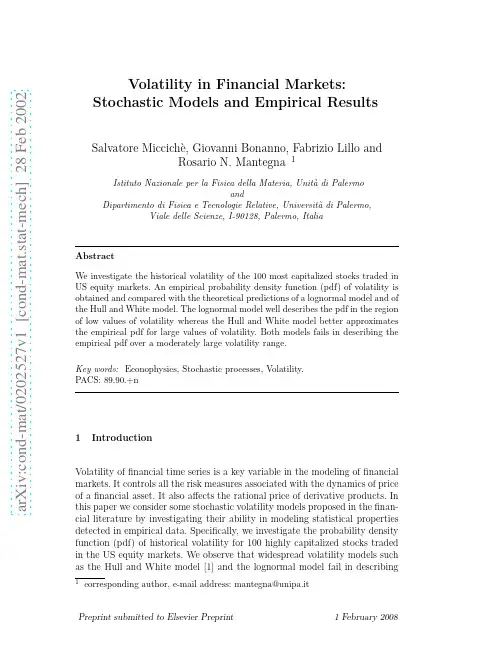 Volatility in Financial Markets Stochastic Models and Empirical Results