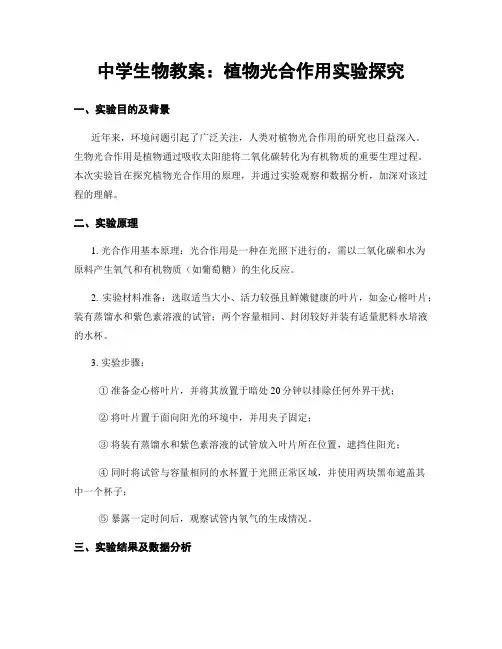 中学生物教案：植物光合作用实验探究