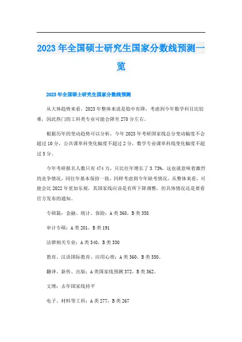 2023年全国硕士研究生国家分数线预测一览