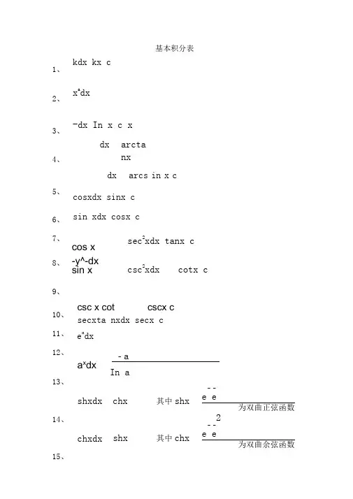 基本积分表