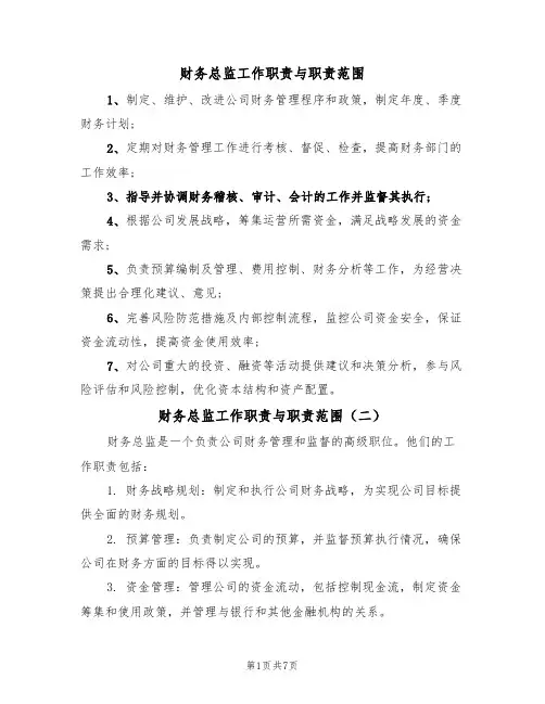 财务总监工作职责与职责范围(五篇)