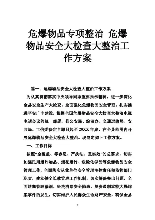 危爆物品专项整治危爆物品安全大检查大整治工作方案