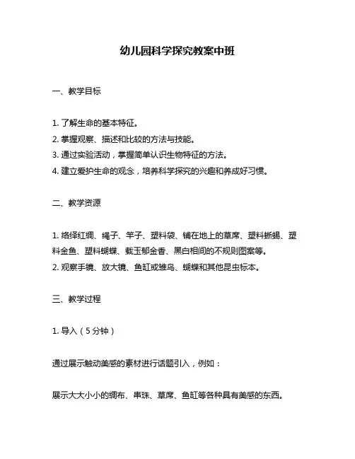 幼儿园科学探究教案中班