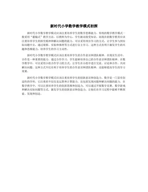 新时代小学数学教学模式初探