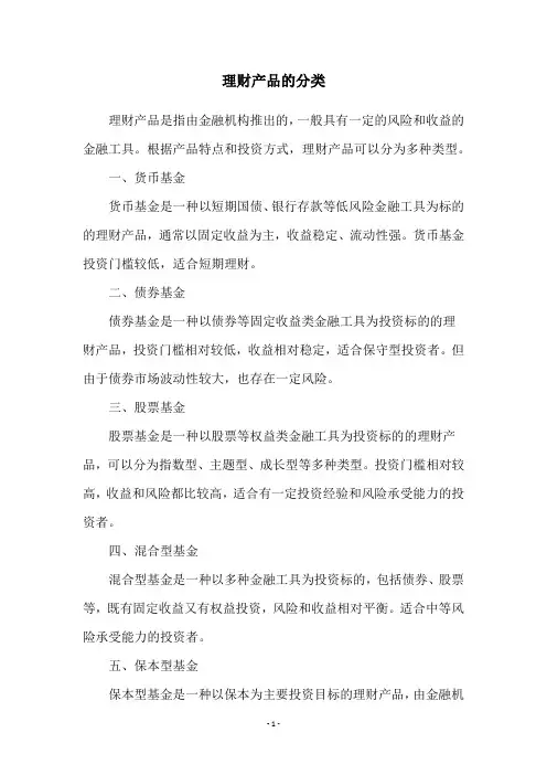理财产品的分类