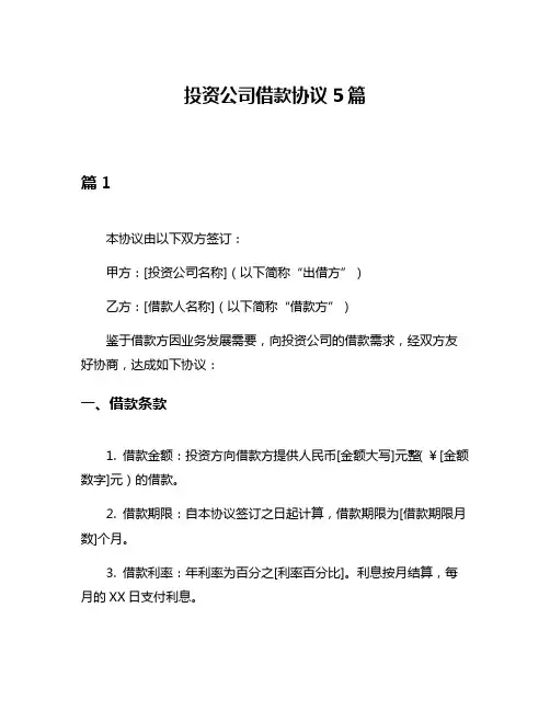 投资公司借款协议5篇