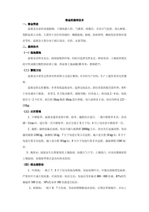 郁金栽培技术