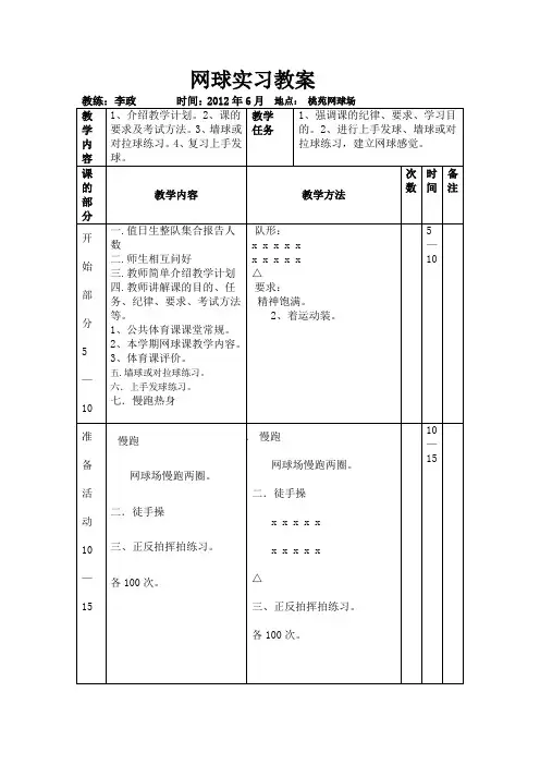 网球实习教案