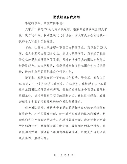 团队经理自我介绍
