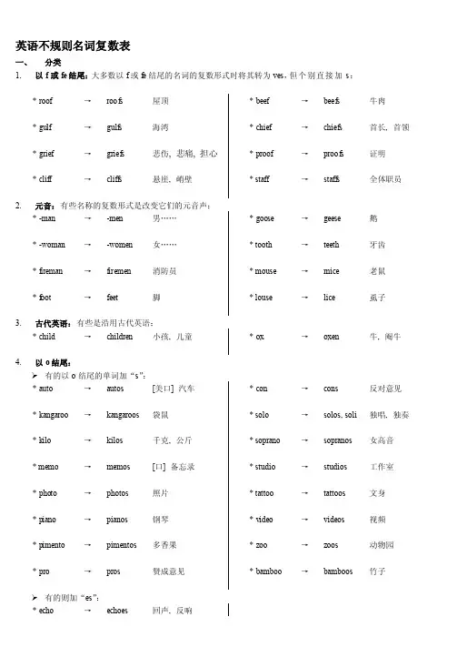英文不规则名词复数