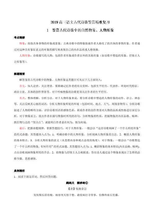 专题01 鉴赏诗歌的自然物象、人物形象-2019届高三语文古代诗歌鉴赏精准复习(解析版)