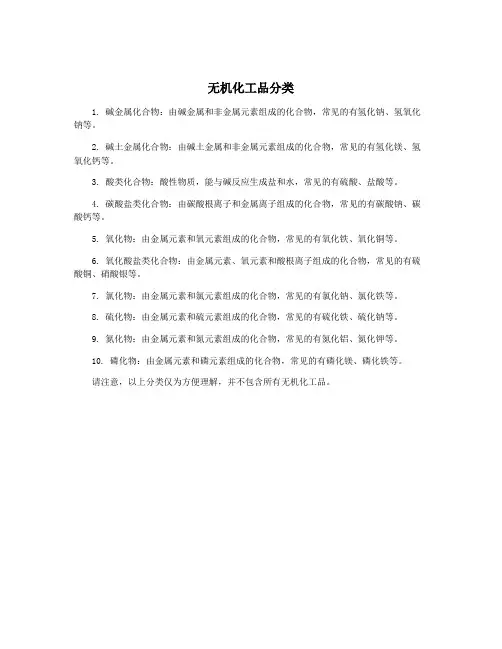 无机化工品分类