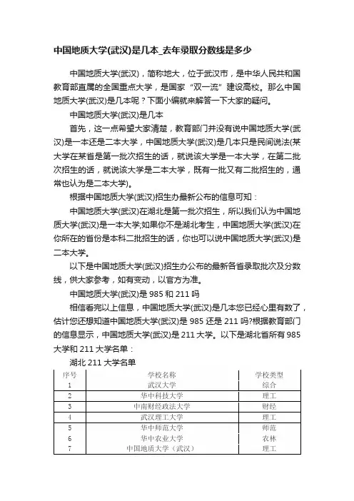 中国地质大学（武汉）是几本_去年录取分数线是多少
