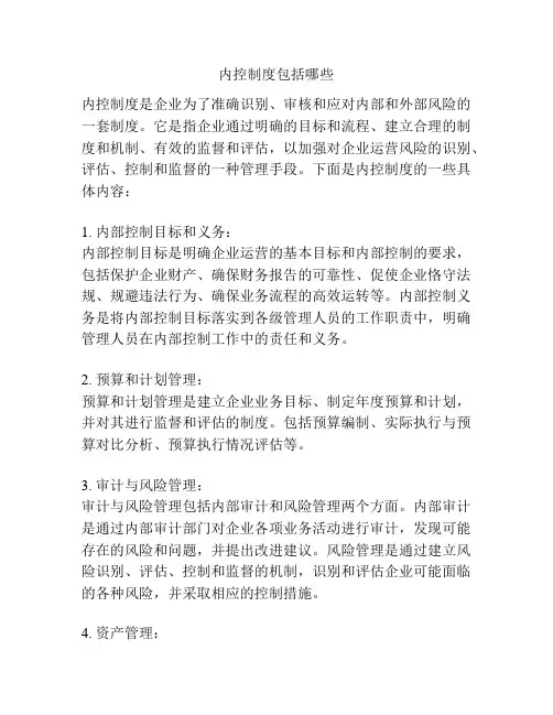 内控制度包括哪些