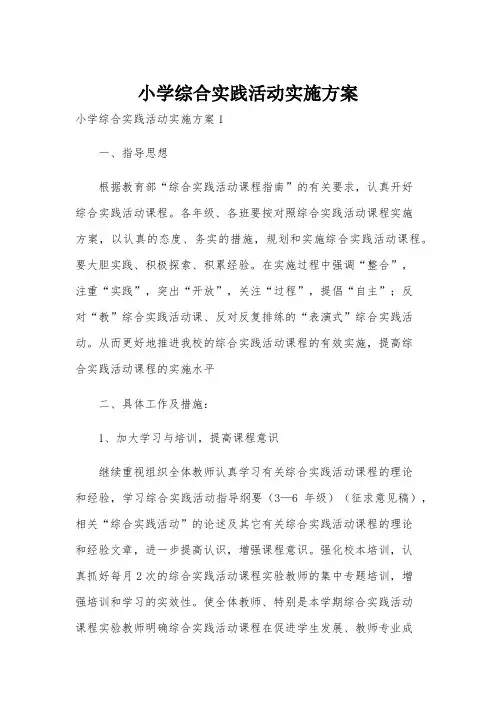 小学综合实践活动实施方案