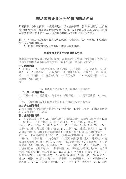 药品零售企业不得经营的药品名单