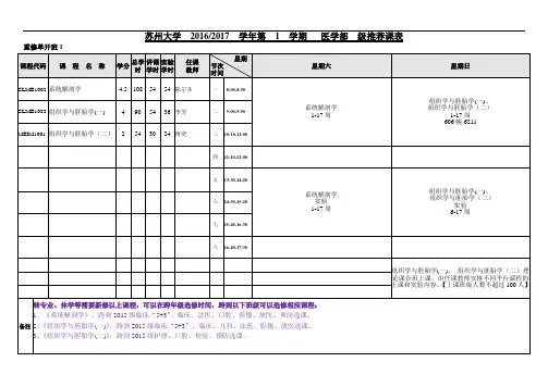 苏州大学XX6XX7学年第1学期医学部级推荐课表