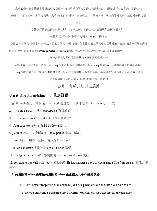 2023年人教版高中英语必修语法知识点总结
