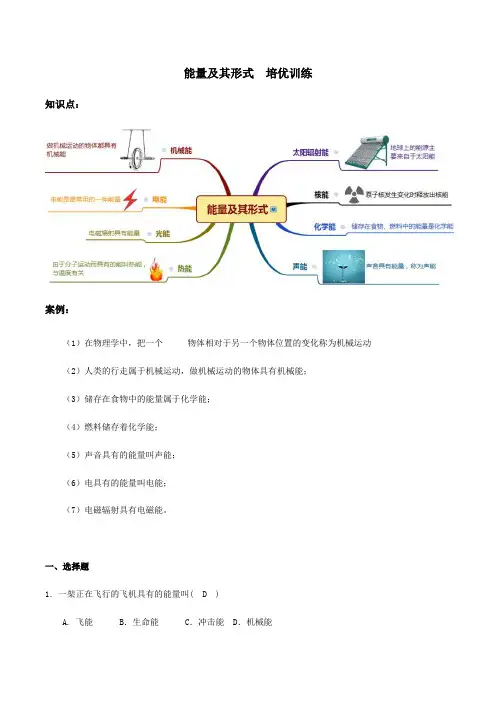 浙教版九年级上册 3.1能量及其形式 含思维导图+答案