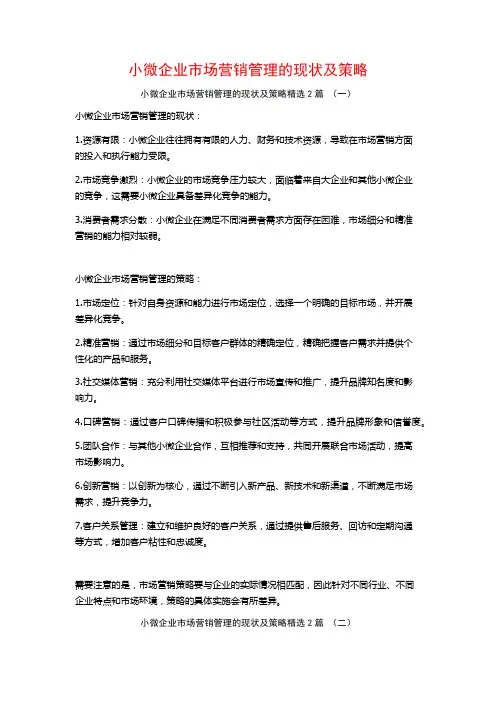 小微企业市场营销管理的现状及策略2篇