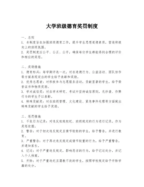 大学班级德育奖罚制度