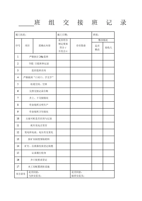煤矿班组交接班记录