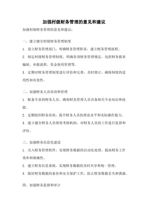 加强村级财务管理的意见和建议