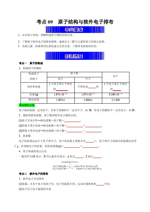 考点09原子结构与核外电子排布(学生版)