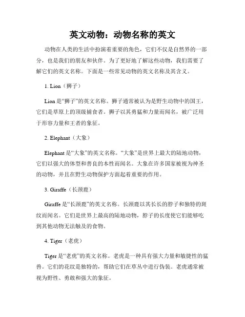 英文动物：动物名称的英文