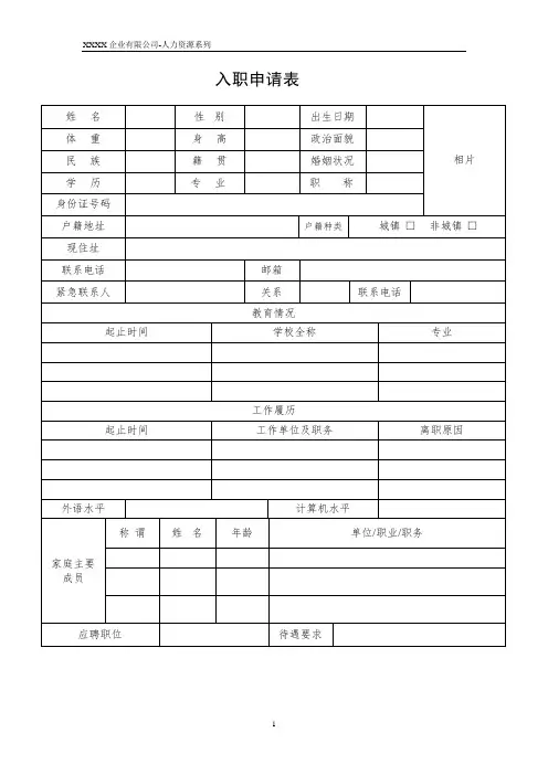公司员工入职申请表模板